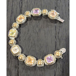 IJDI Signed, Multi-Color Crystal, Silver Tone Metal Link, 7" Bracelet, EUC